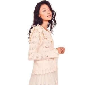 LOVESHACKFANCY Warren Ruffled Cotton-Boucle Cardigan Size M